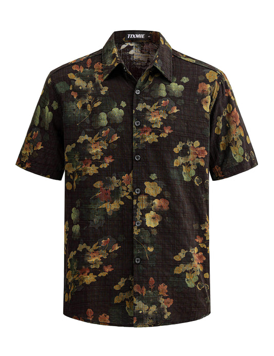 Floral Hawaiian Shirt for Men - Tropical Short Sleeve Button Down Shirts, Retro Cotton Casual Shirt for Summer