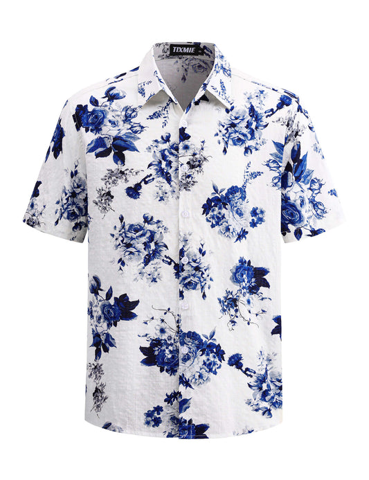 Tropical Short Sleeve Button Down Shirts, Retro Cotton Casual Shirt for Summer