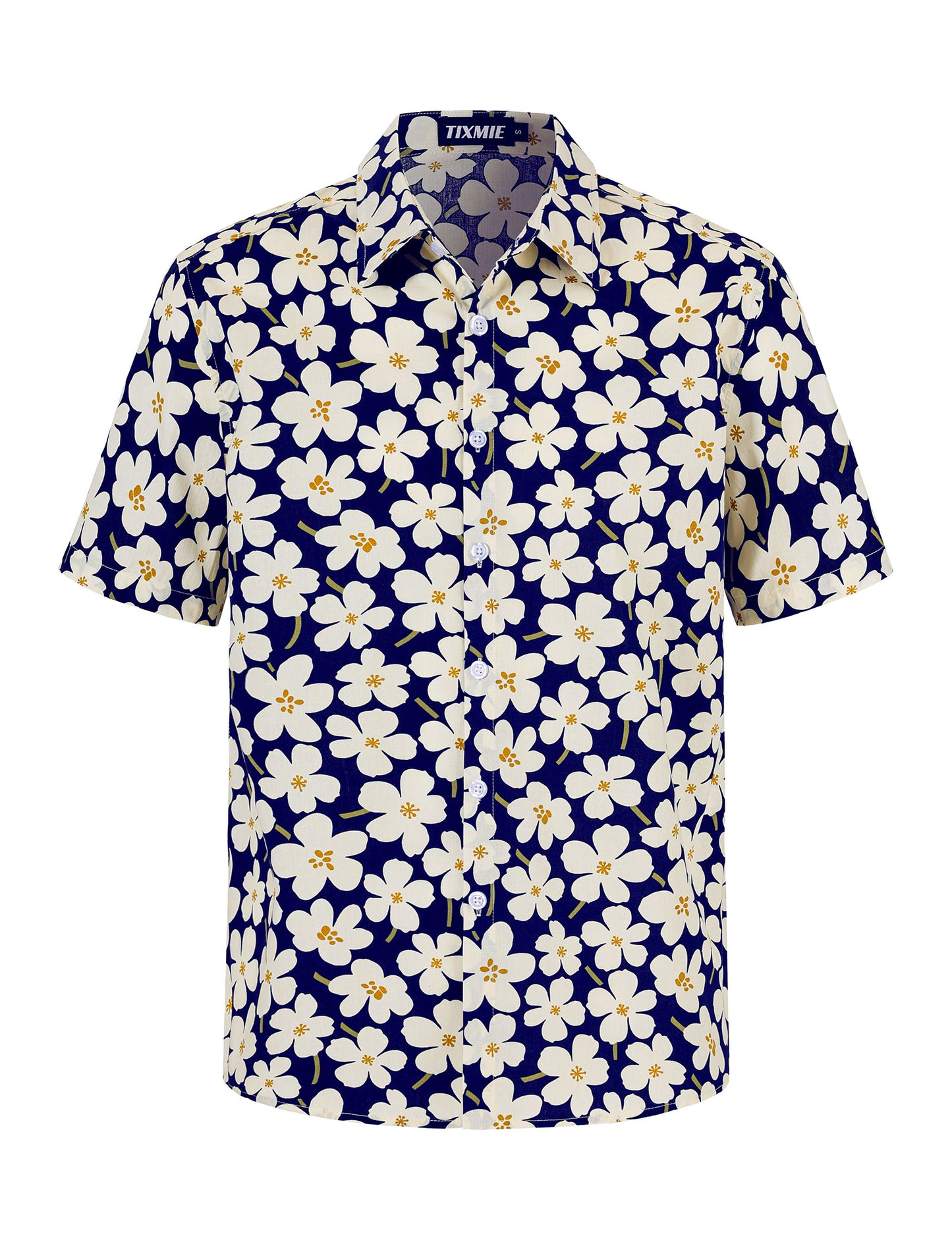 Mens Cotton Hawaiian Shirt - Casual Short Sleeve Button Down Shirts, Tropical Floral Shirt for Summer Vacation