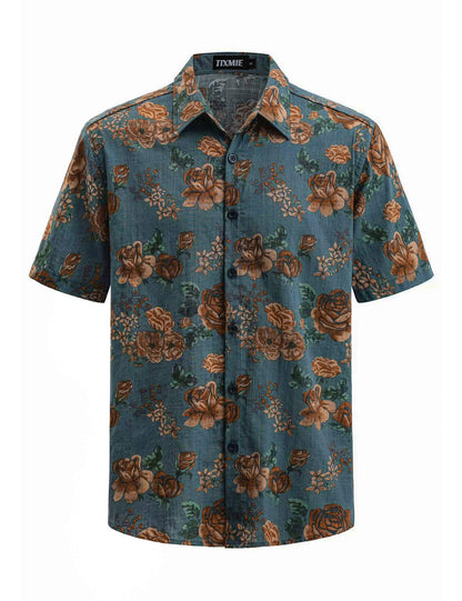 Floral Hawaiian Shirt for Men - Tropical Short Sleeve Button Down Shirts, Retro Cotton Casual Shirt for Summer