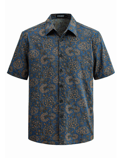 Floral Hawaiian Shirt for Men - Tropical Short Sleeve Button Down Shirts, Retro Cotton Casual Shirt for Summer