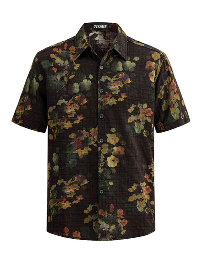 Floral Hawaiian Shirt for Men - Tropical Short Sleeve Button Down Shirts, Retro Cotton Casual Shirt for Summer