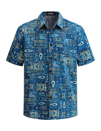 Floral Hawaiian Shirt for Men - Tropical Short Sleeve Button Down Shirts, Retro Cotton Casual Shirt for Summer