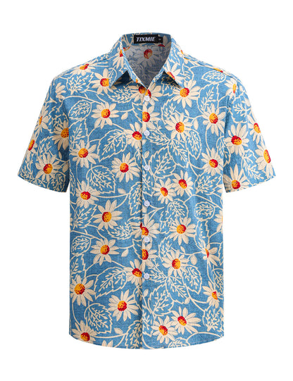 Floral Hawaiian Shirt for Men - Tropical Short Sleeve Button Down Shirts, Retro Cotton Casual Shirt for Summer