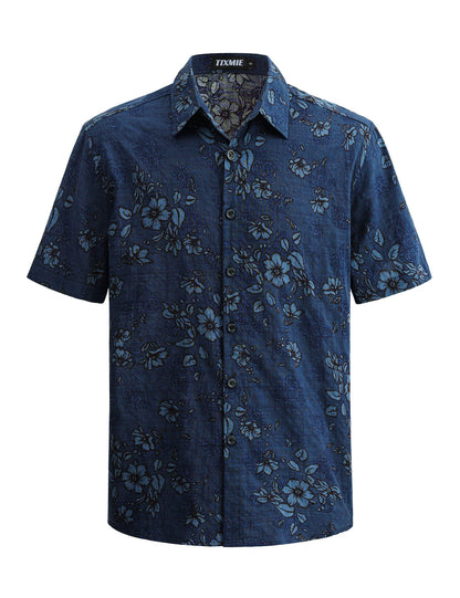 Floral Hawaiian Shirt for Men - Tropical Short Sleeve Button Down Shirts, Retro Cotton Casual Shirt for Summer