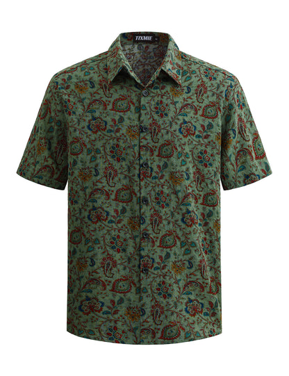 Floral Hawaiian Shirt for Men - Tropical Short Sleeve Button Down Shirts, Retro Cotton Casual Shirt for Summer