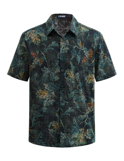 Floral Hawaiian Shirt for Men - Tropical Short Sleeve Button Down Shirts, Retro Cotton Casual Shirt for Summer