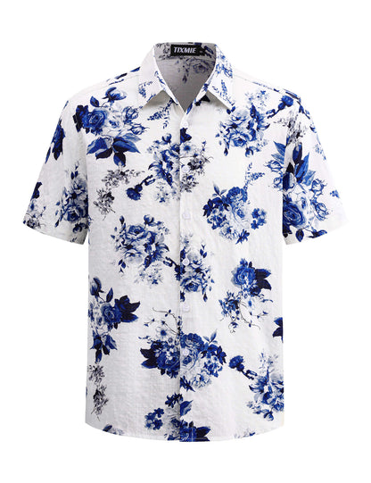 Floral Hawaiian Shirt for Men - Tropical Short Sleeve Button Down Shirts, Retro Cotton Casual Shirt for Summer