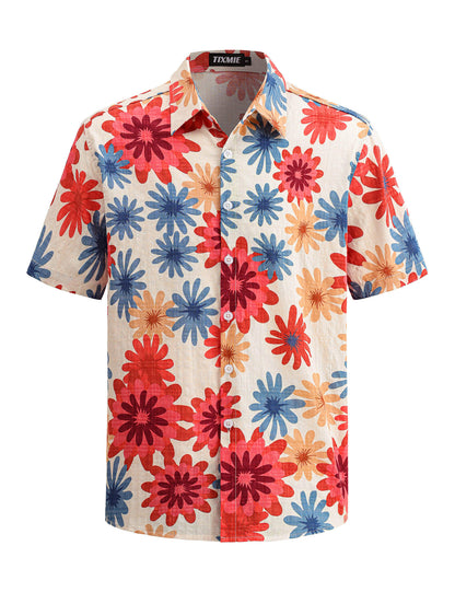 Floral Hawaiian Shirt for Men - Tropical Short Sleeve Button Down Shirts, Retro Cotton Casual Shirt for Summer