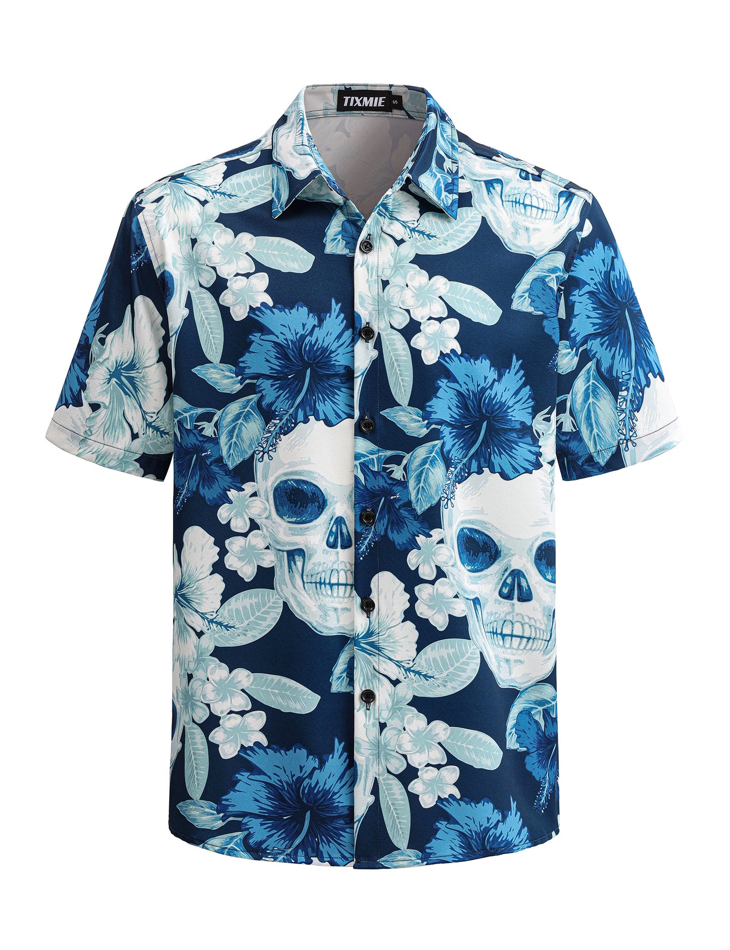 Funny Hawaiian Shirt for Men - Skull Floral Short Sleeve Button Down Shirts, Punk Rock Casual Shirt for Summer