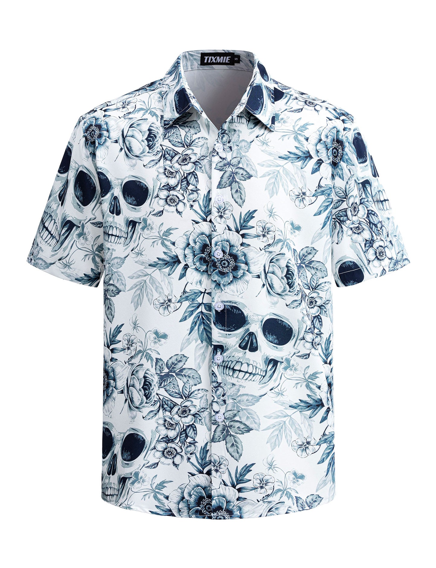 Funny Hawaiian Shirt for Men - Skull Floral Short Sleeve Button Down Shirts, Punk Rock Casual Shirt for Summer