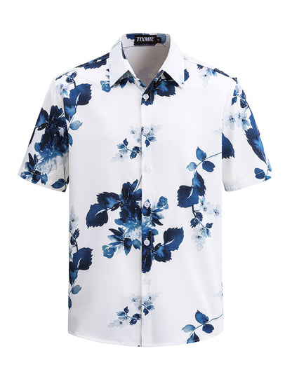 Funny Hawaiian Shirt for Men - Skull Floral Short Sleeve Button Down Shirts, Punk Rock Casual Shirt for Summer