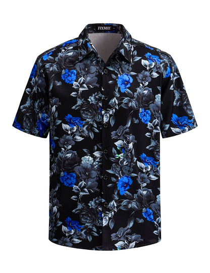 Funny Hawaiian Shirt for Men - Skull Floral Short Sleeve Button Down Shirts, Punk Rock Casual Shirt for Summer