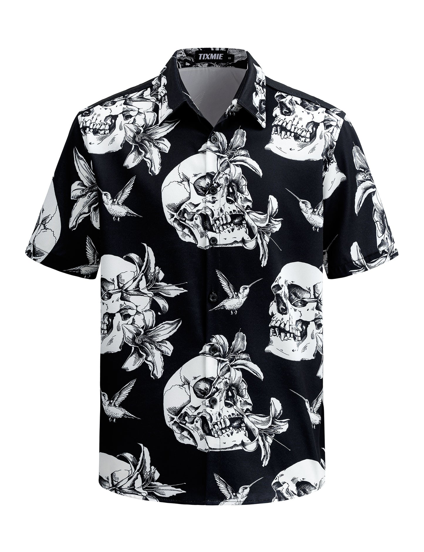 Funny Hawaiian Shirt for Men - Skull Floral Short Sleeve Button Down Shirts, Punk Rock Casual Shirt for Summer