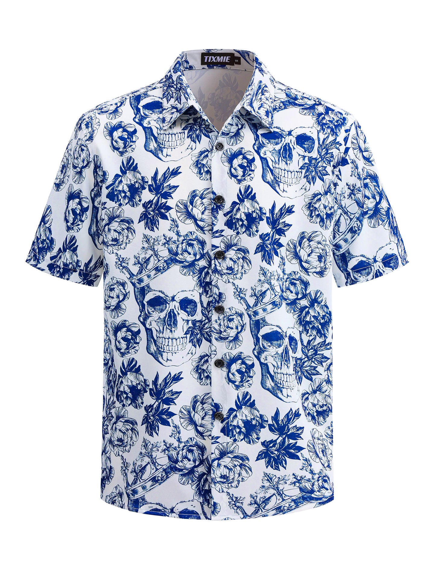 Funny Hawaiian Shirt for Men - Skull Floral Short Sleeve Button Down Shirts, Punk Rock Casual Shirt for Summer