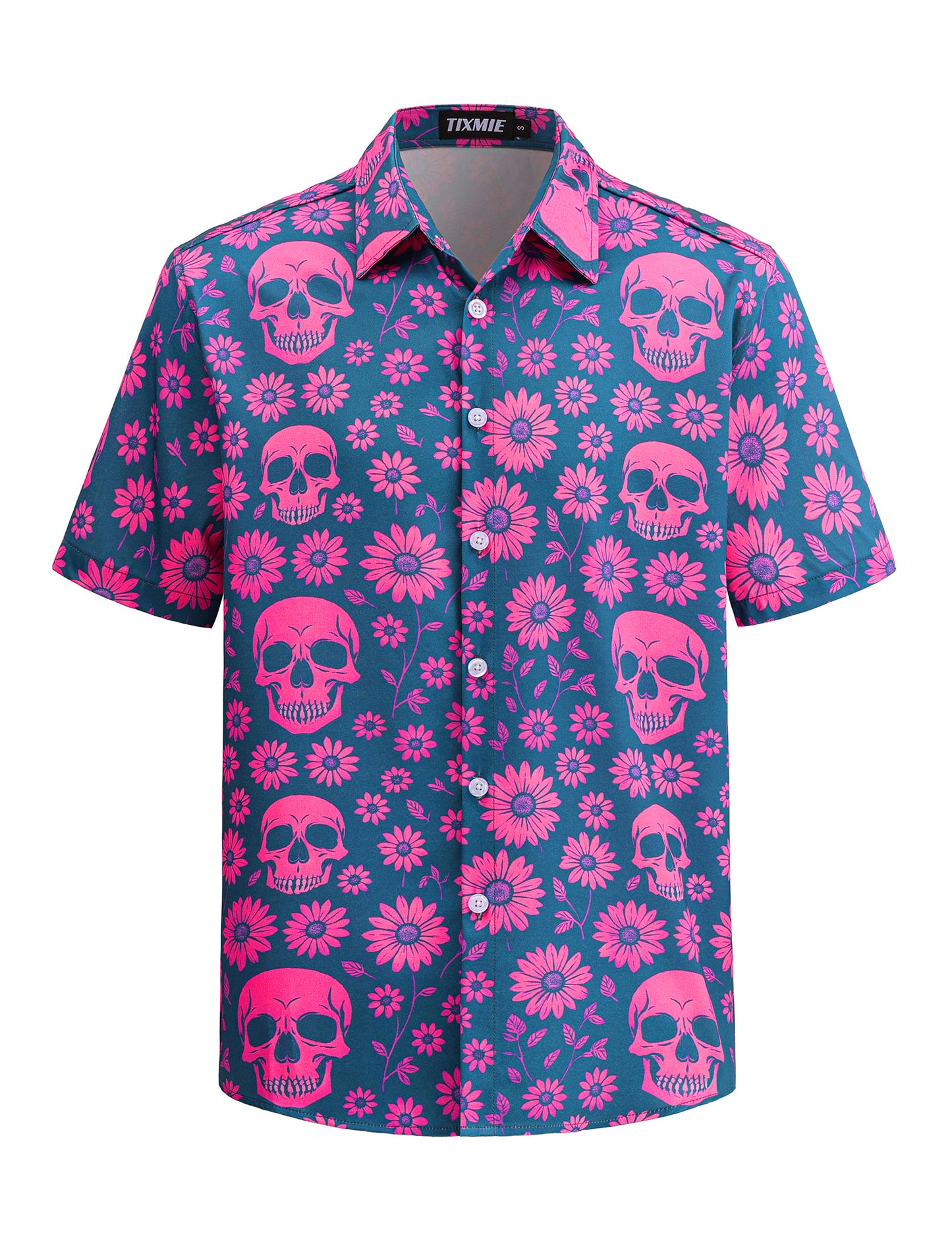 Funny Hawaiian Shirt for Men - Skull Floral Short Sleeve Button Down Shirts, Punk Rock Casual Shirt for Summer