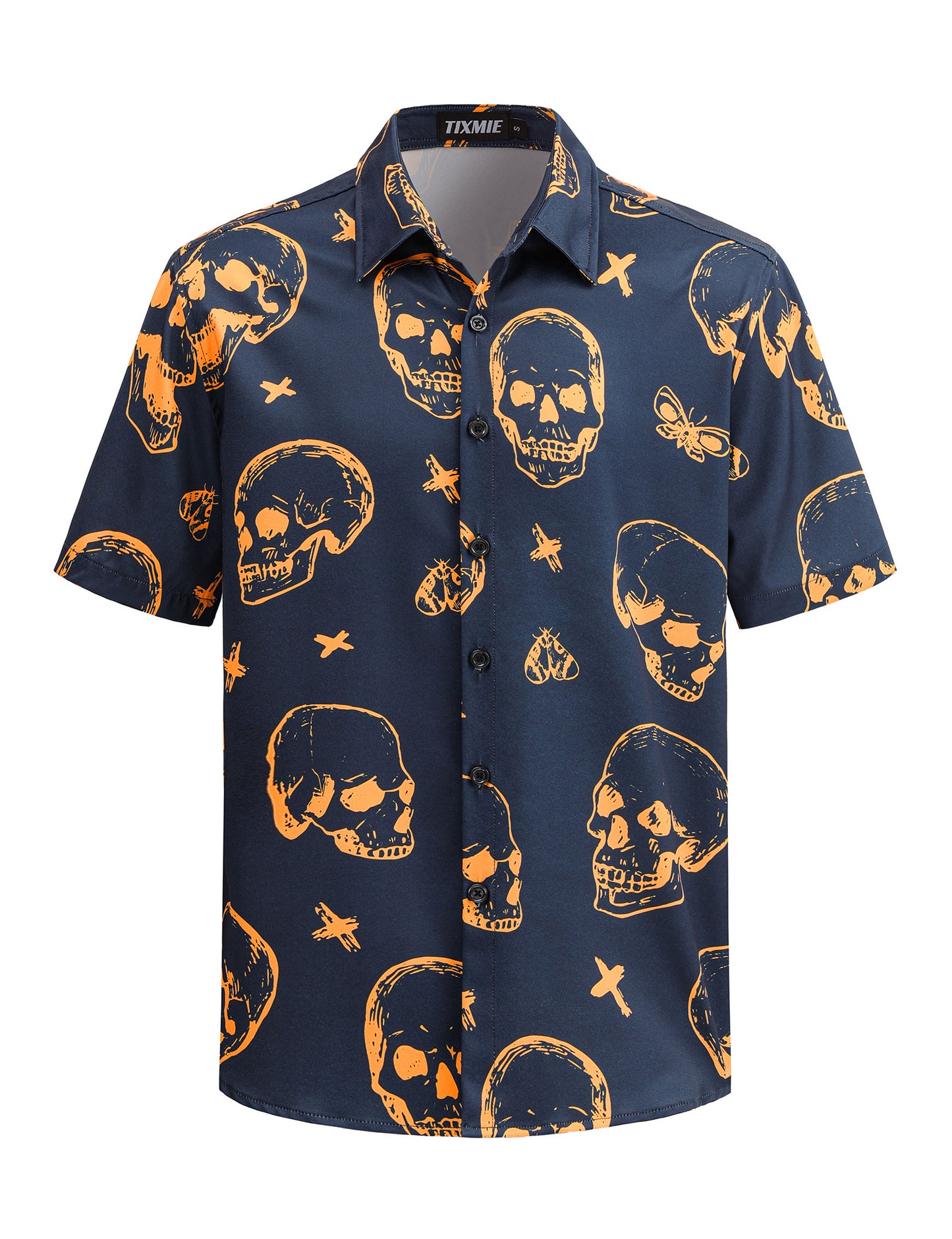 Funny Hawaiian Shirt for Men - Skull Floral Short Sleeve Button Down Shirts, Punk Rock Casual Shirt for Summer